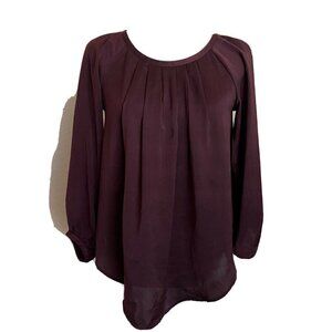 LOFT Burgundy Tie-Neck Relaxed Long Sleeve Blouse Size X-Small